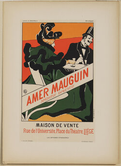 poster with an art illustration of a woman and man at table