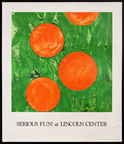 poster with illustration of four oranges on a green background