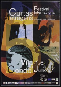 poster with a collage of images with silohette of a person playing a stand up bass