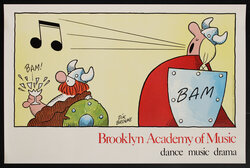 a poster with cartoon of viking Hagar the Horrible and his wife Helga shattering a glass with her operatic voice.