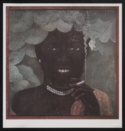a painting of a Black woman smoking