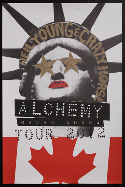 statue of liberty with stars in her eyes and the Canadian flag below her