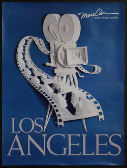 a poster with a statue of a cinema camera