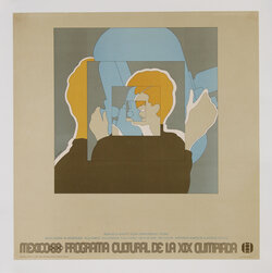 Poster with an abstract image of a person holding a movie camera.