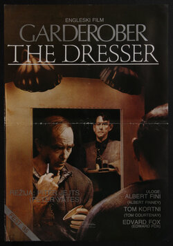 a poster with two men reflected in a mirror