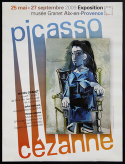 a poster with an abstract painting of a woman on a chair