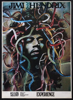 a poster with wires coming out of the head of a man