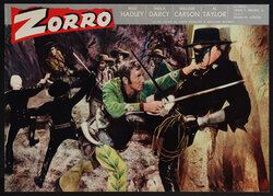 a movie poster of a man with a mask sword-fighting with another man and some other fighting in the background