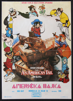 movie poster with a cartoon mouse on suitcases and other characters