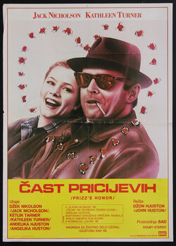 a woman laughing posing with a man wearing sunglasses the outline of a heart made up of bullet holes frames them