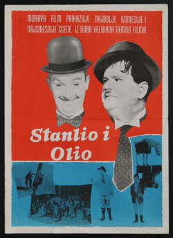 a movie poster of two men in bowler hats and other film scenes