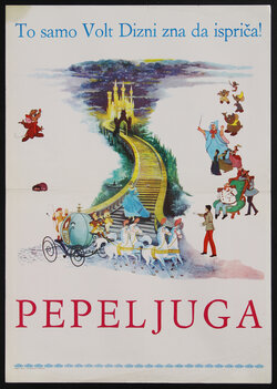 movie poster with a cartoon princess coming down the stairs