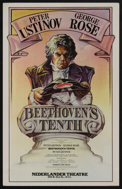 a poster with an illustration of Beethoven breaking a vinyl record