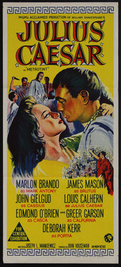 a movie poster with a man dressed as Julius Caesar and some other people in costume
