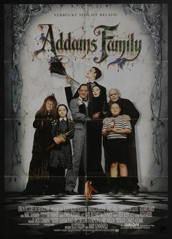 a movie poster with an Addams family portrait