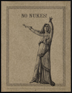 black and white illustration with a woman in classical greek garb holding up her arms