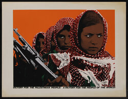 a poster with women in headscarfs holding guns