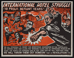 a poster with caricatures of people fighting