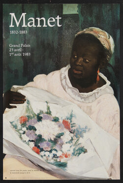 a poster of a painting of a woman holding a bouquet.