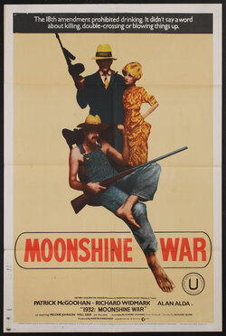 a poster of a three people posing: a man in overalls holding a shot gun, a man in a suit holding an automatic rifle, a woman in a yellow gown