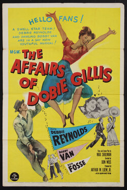 a poster of a woman leaping in the air and some other people dancing and singing