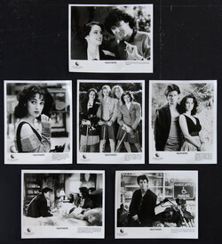 Group of 6 black and white photos of actors in scenes from the movie Heathers including some with Winona Ryder and Christian Slater.