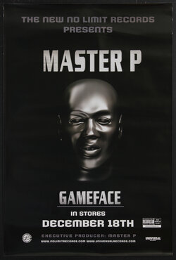 a poster of a silver face