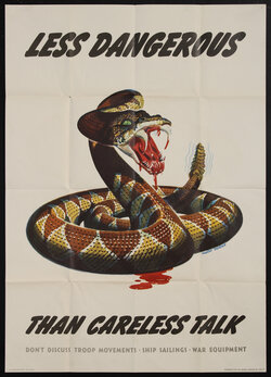 a poster with a rattle snake with an open bloody mouth