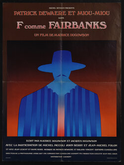 a poster with an outline of a man with a hat and mustache