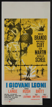 a poster of several men in a military uniforms and a man running behind barbed wire