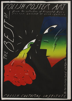 poster with a surreal face in profile looking a thumb with an eye on it