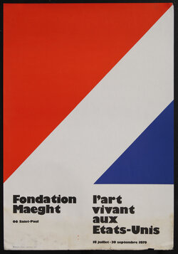 poster with red, white, and blue shapes