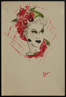 sketch of a woman in a floral hat