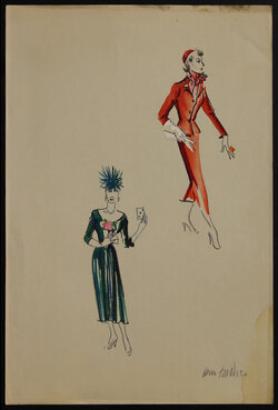 sketch of two woman in costumes
