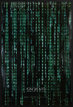 a poster with falling numbers / Matrix digital green rain
